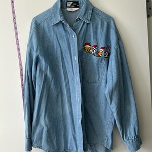 Looney Tunes Christmas Denim Button Up